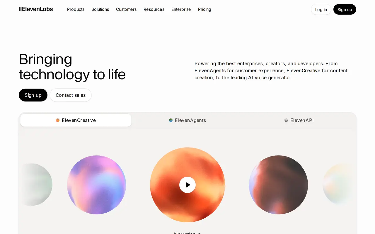 The ElevenLabs homepage