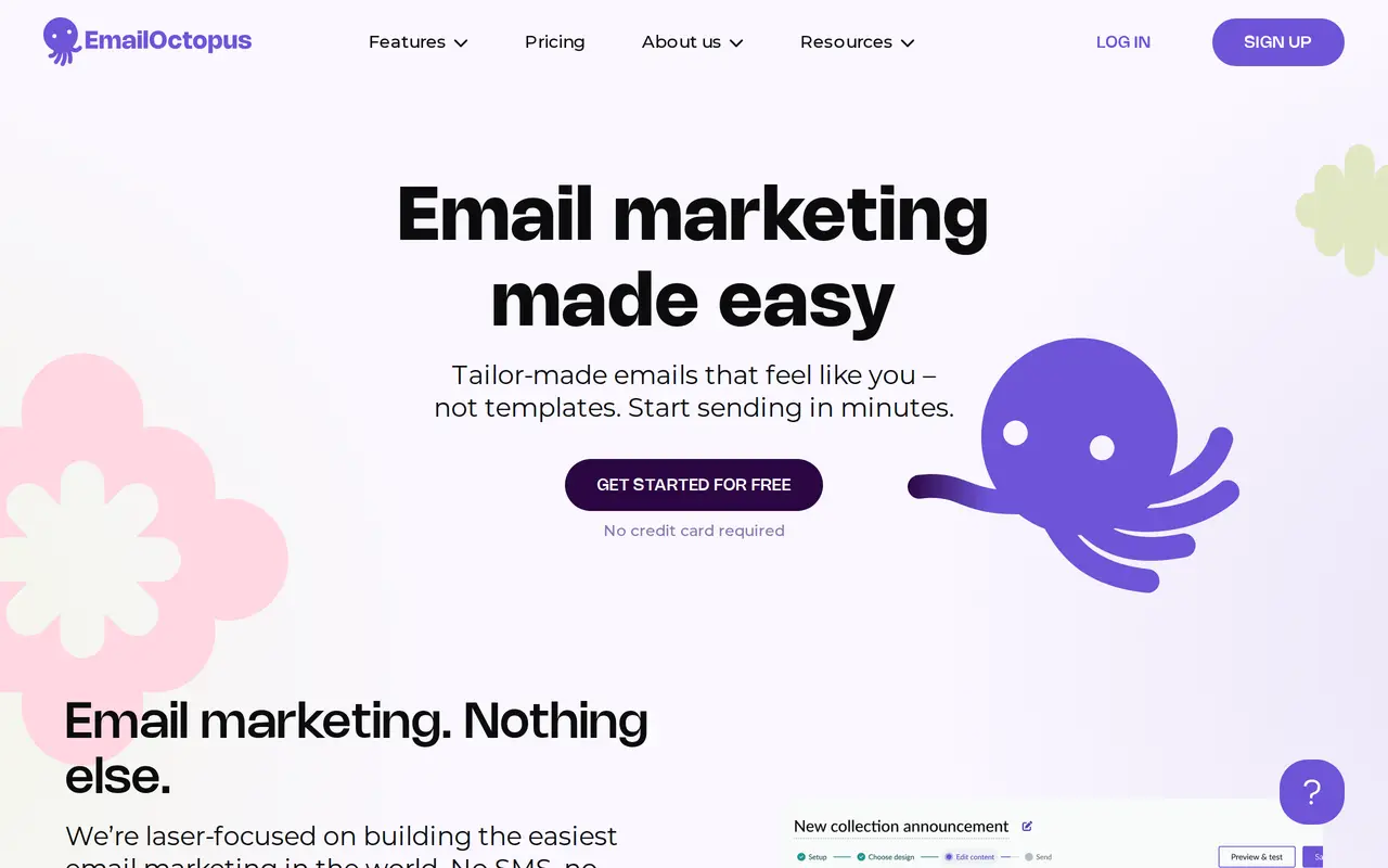 The EmailOctopus homepage