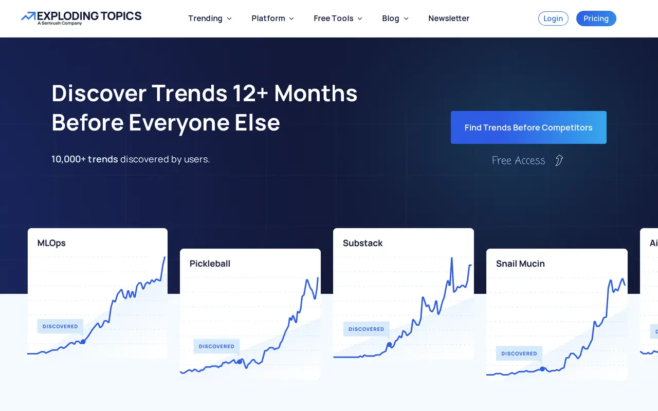 The Exploding Topics homepage