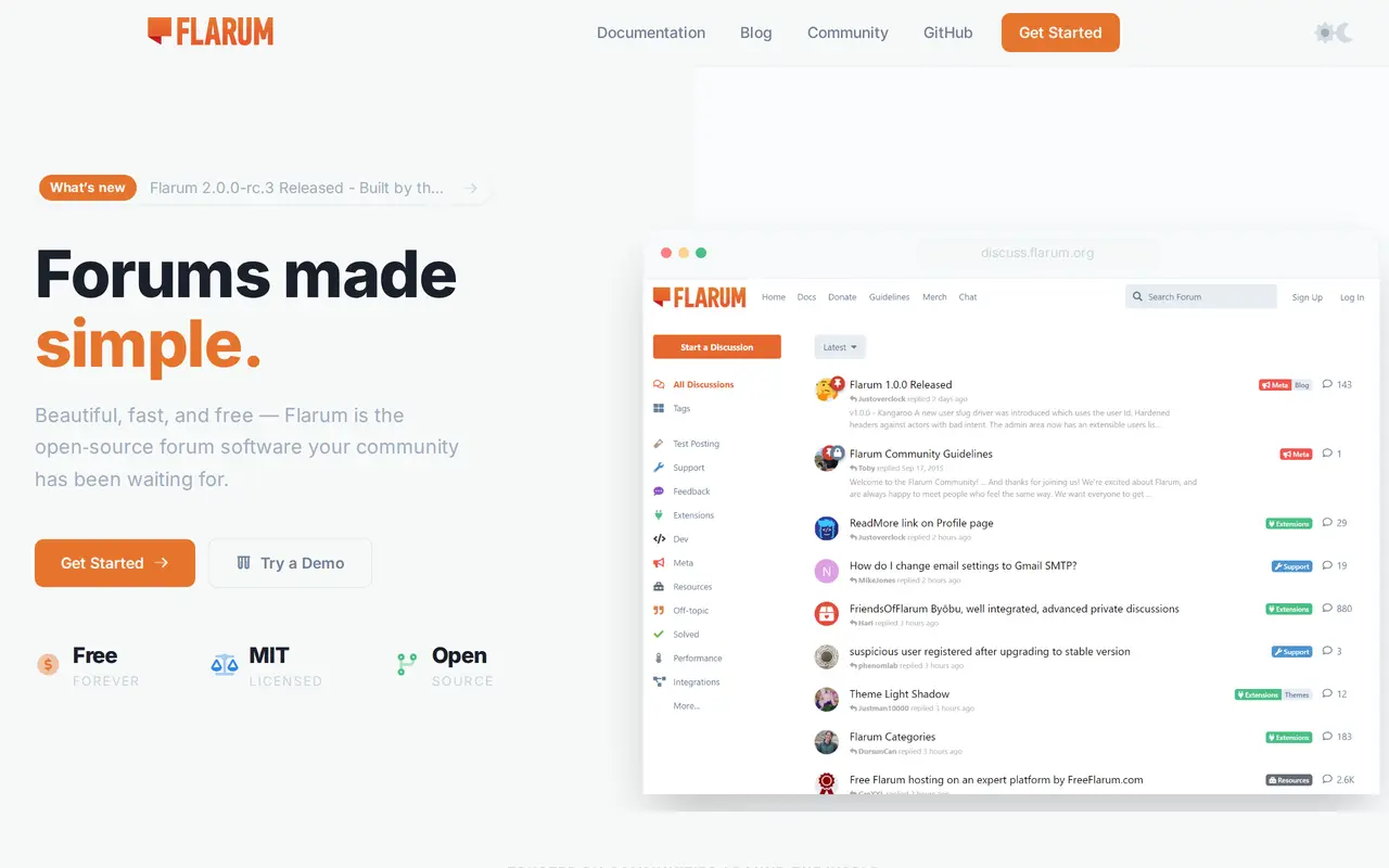 The Flarum homepage