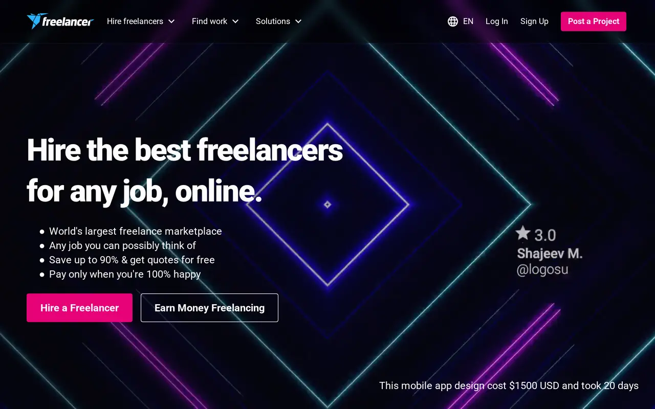 The Freelancer.com homepage