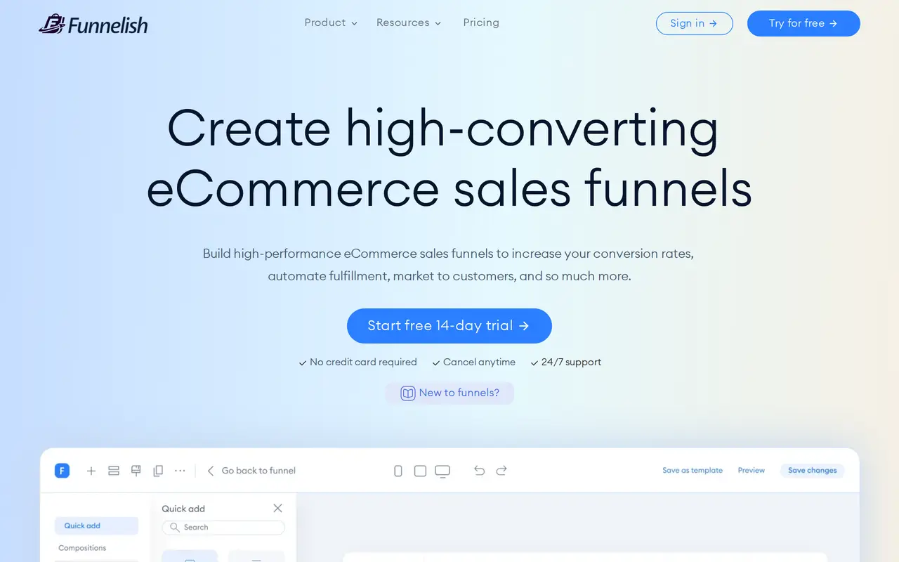 The Funnelish homepage