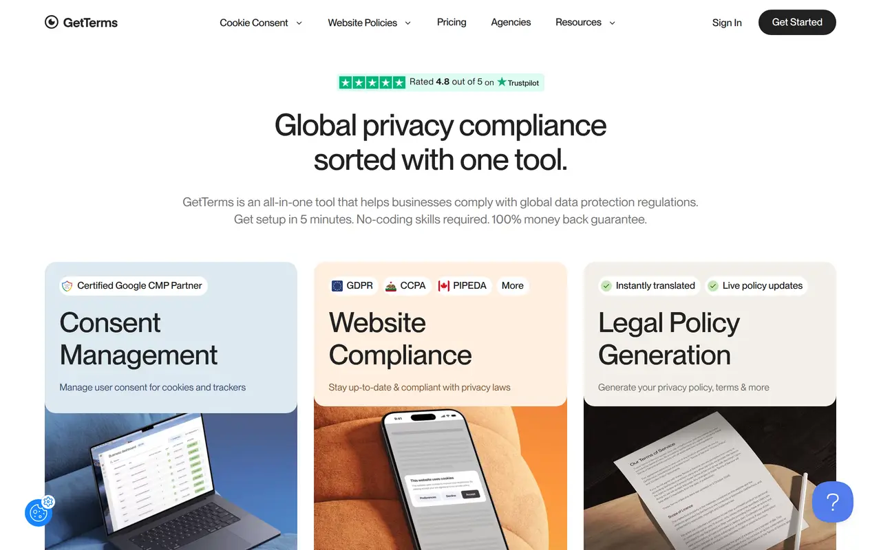 The GetTerms homepage