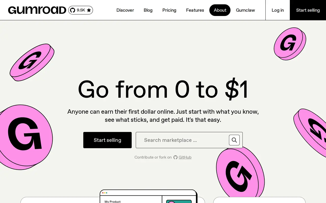 The Gumroad homepage