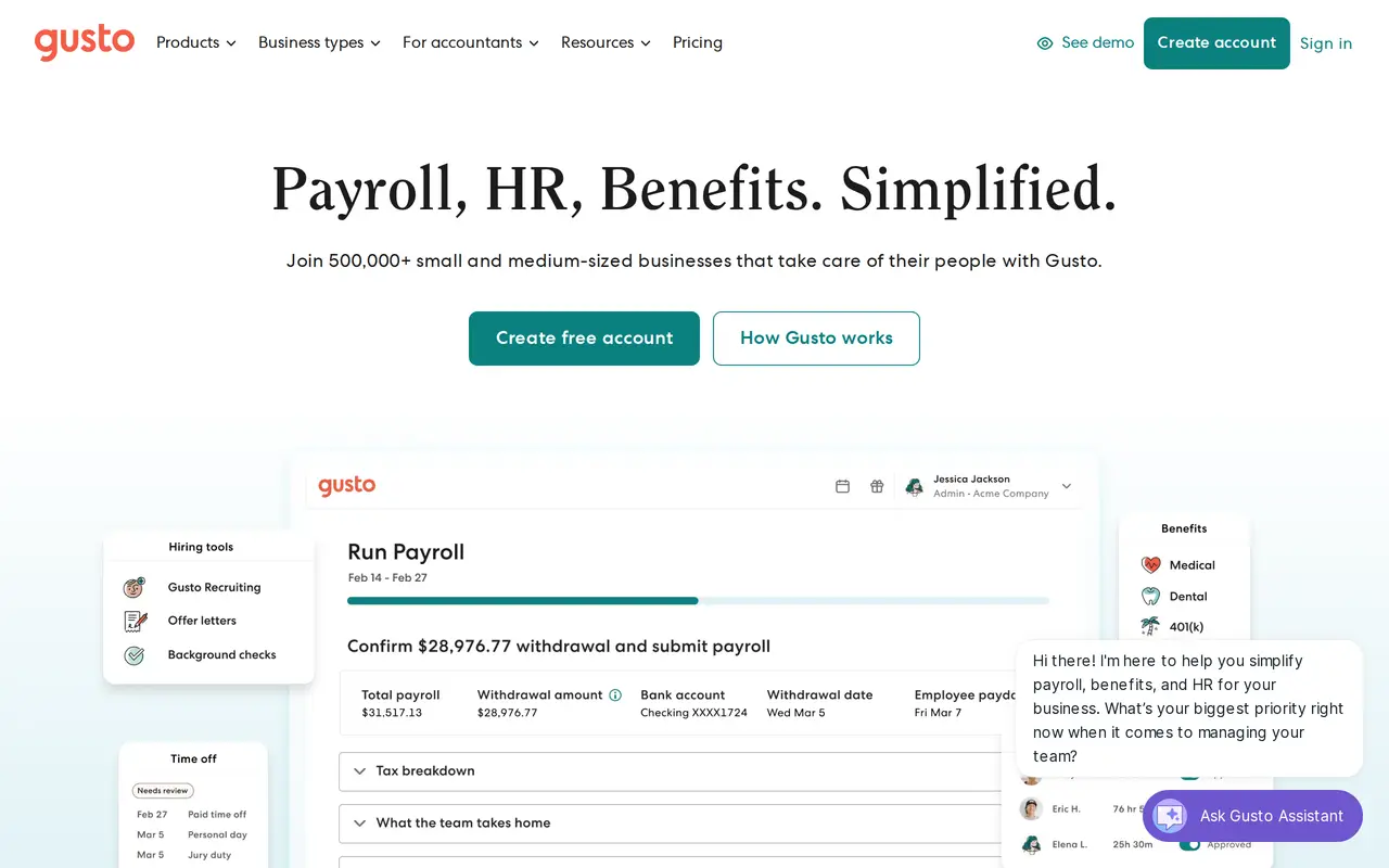The Gusto homepage