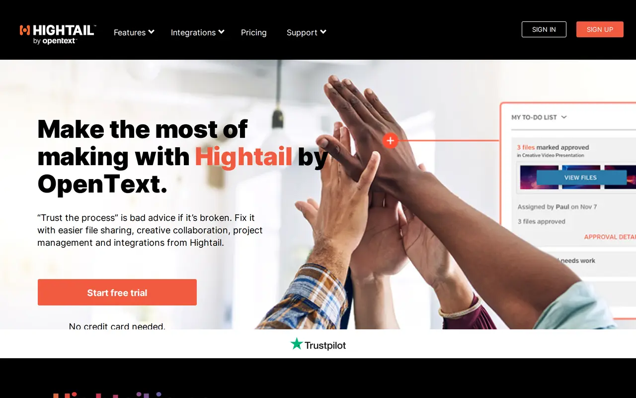 The Hightail homepage