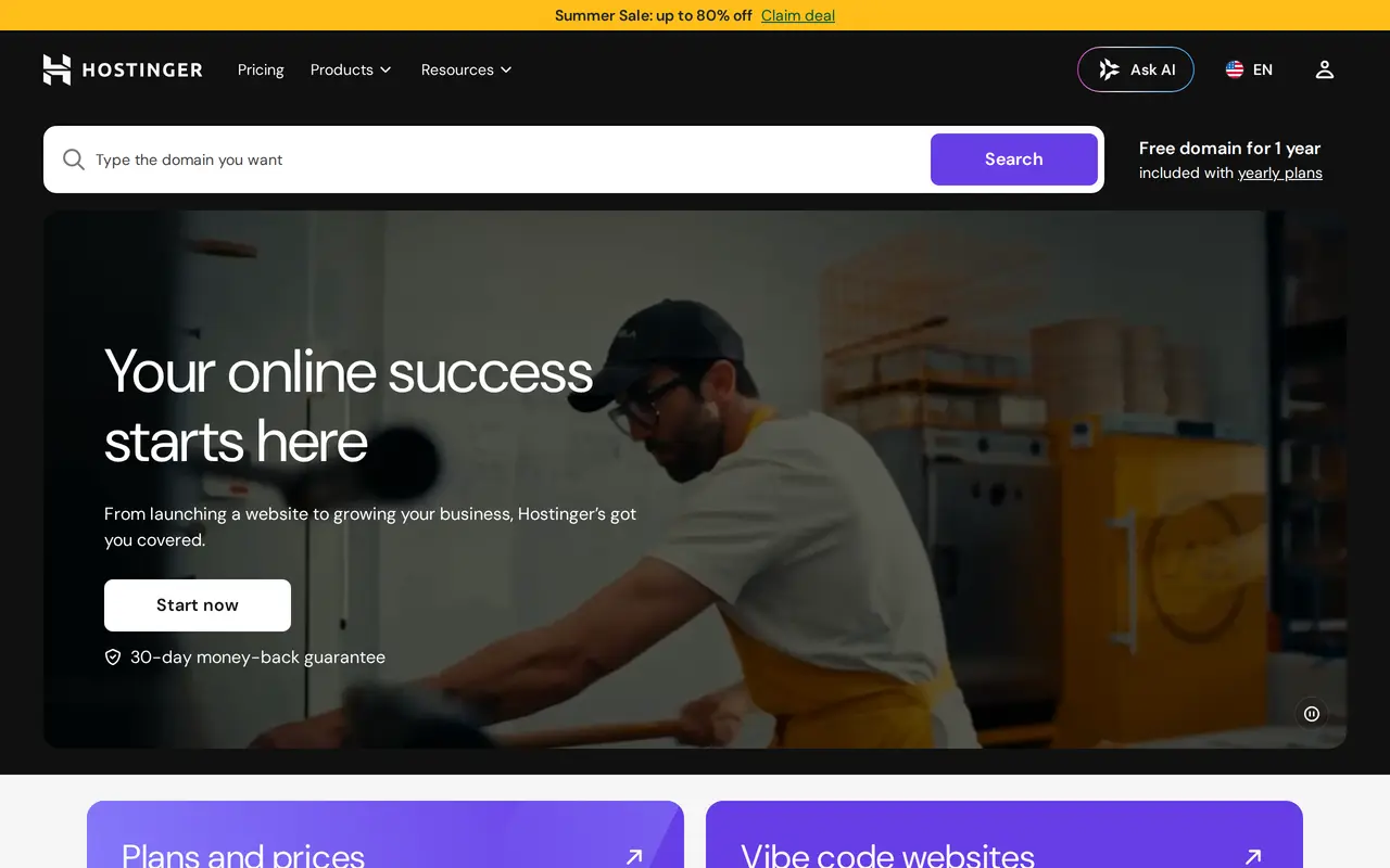 The Hostinger homepage