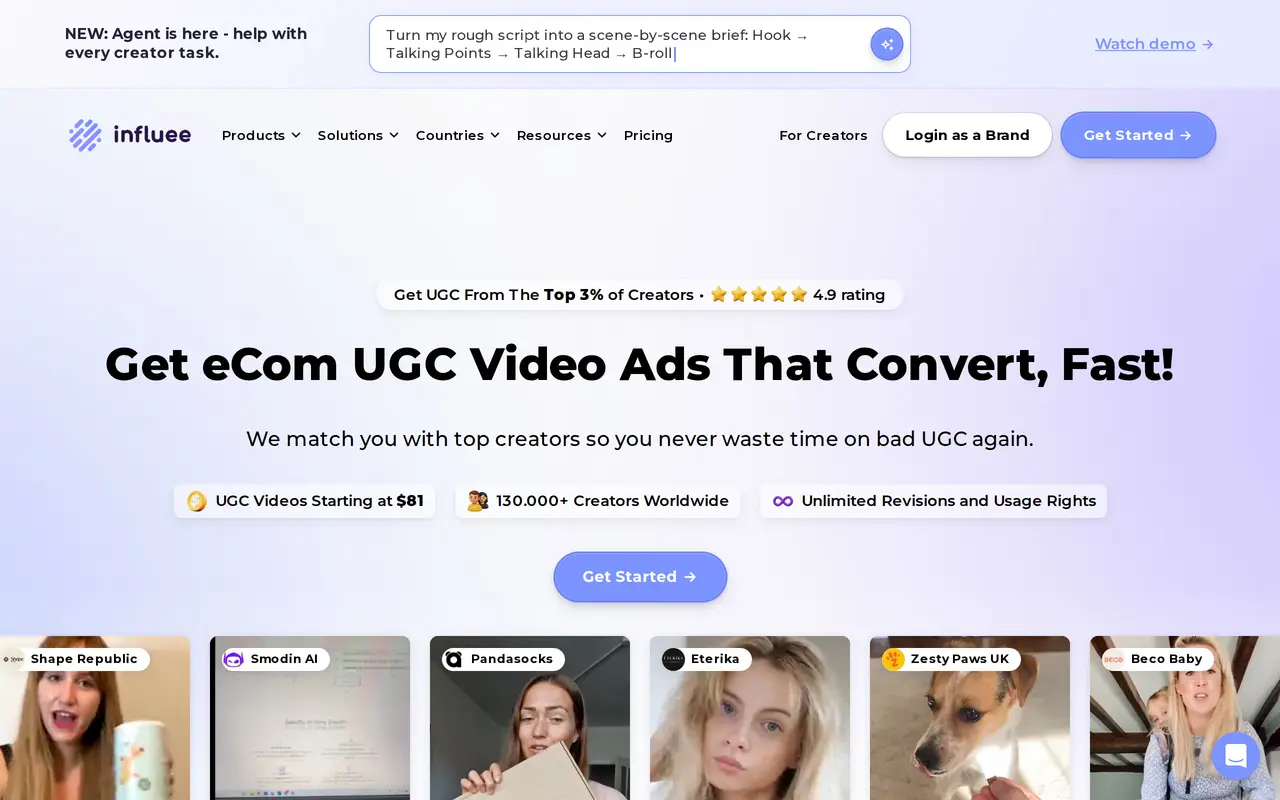 The Influee homepage