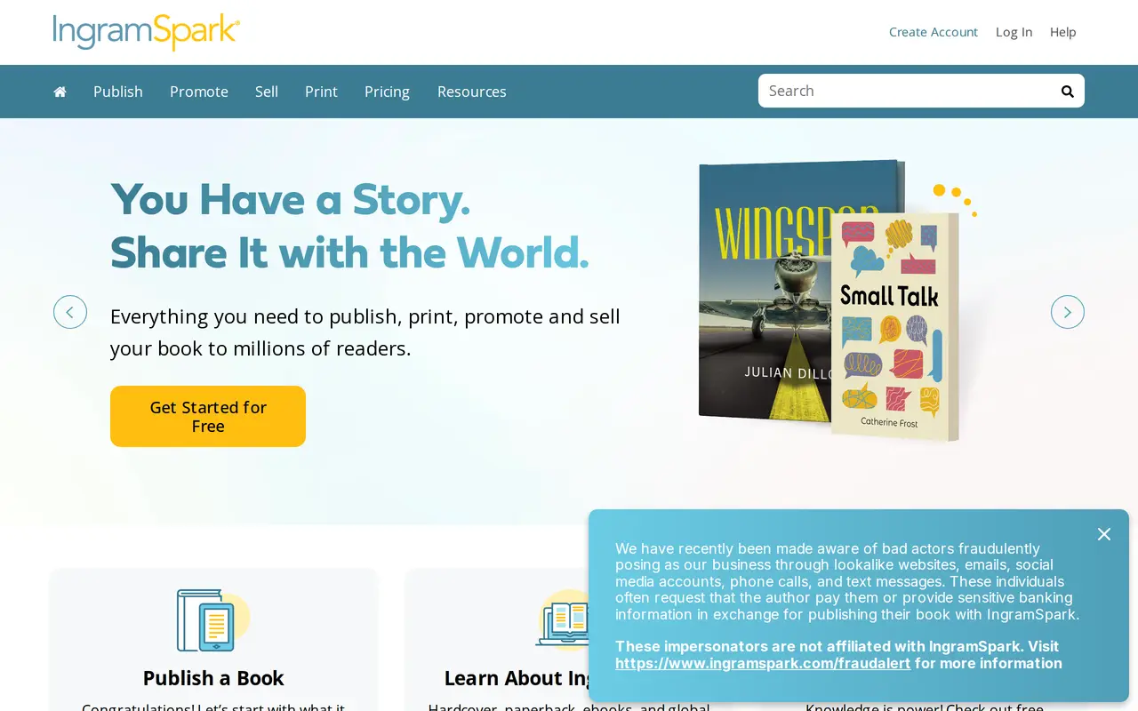 The IngramSpark homepage