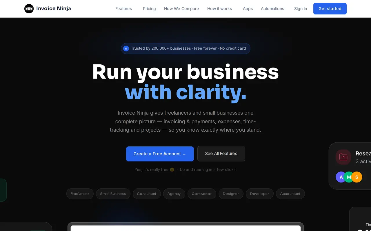 The Invoice Ninja homepage