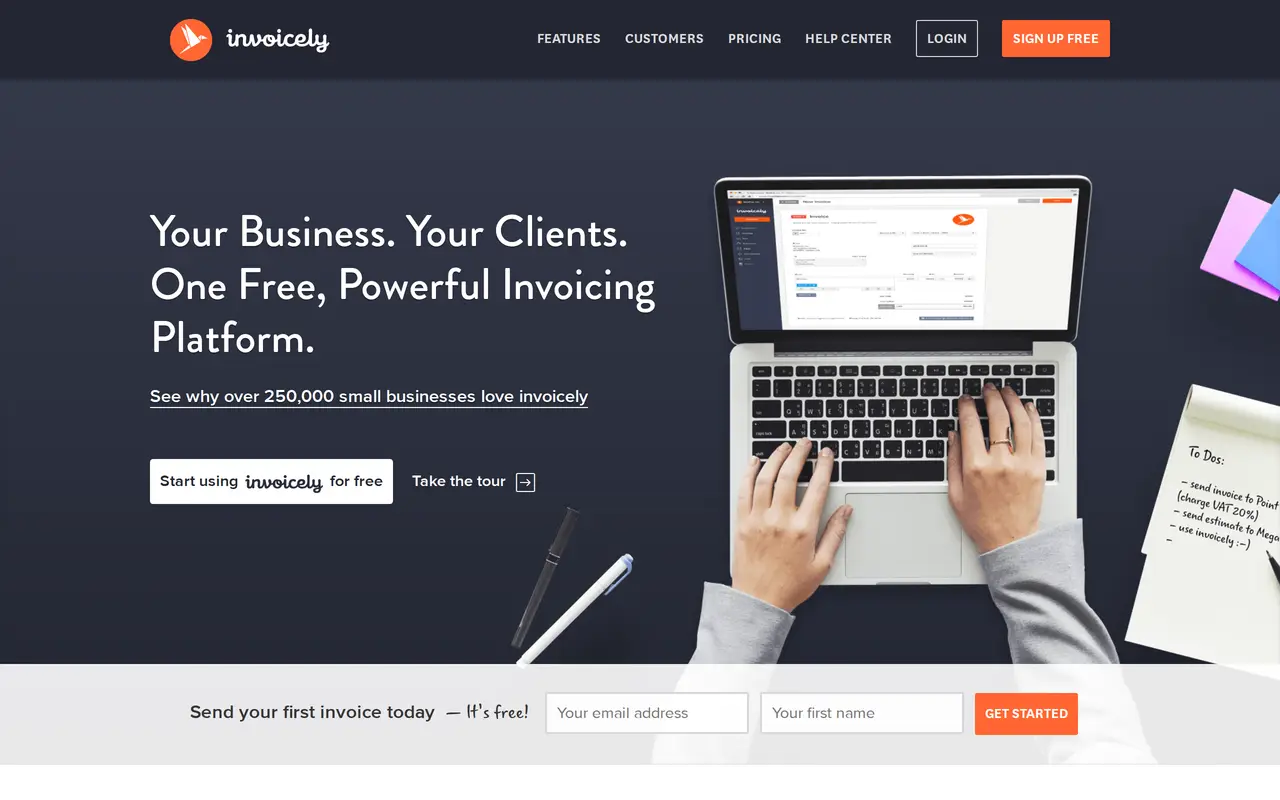 The Invoicely homepage