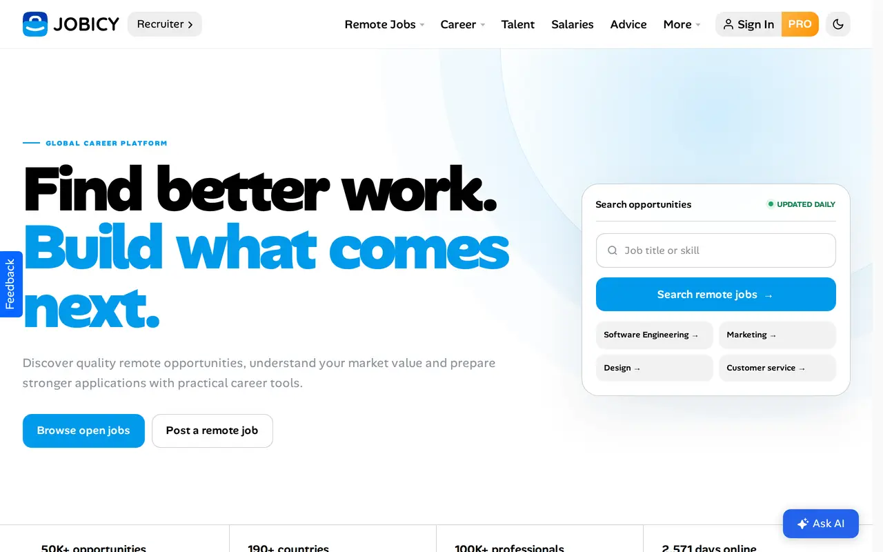 The Jobicy homepage