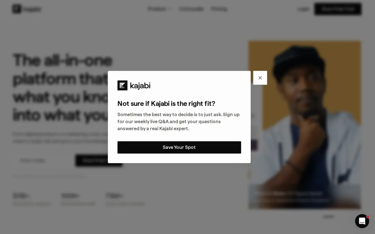 The Kajabi homepage