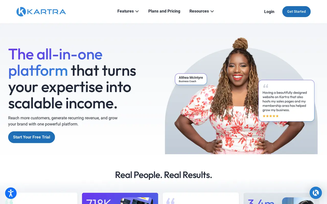 The Kartra homepage