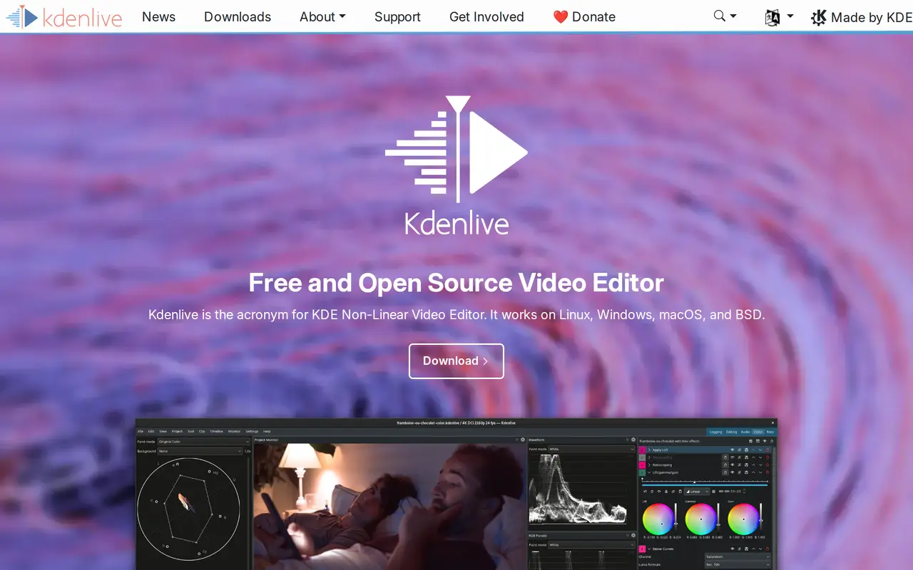 The Kdenlive homepage