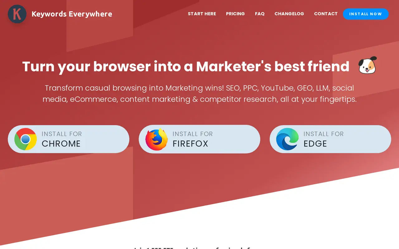 The Keywords Everywhere homepage