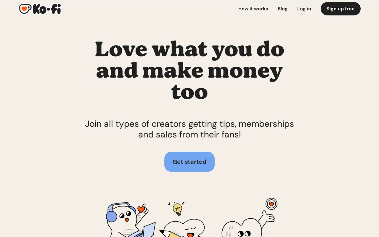 The Ko-fi homepage