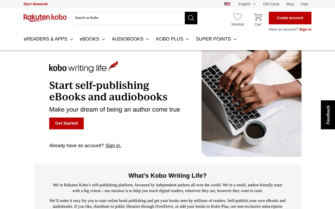 The Kobo Writing Life homepage