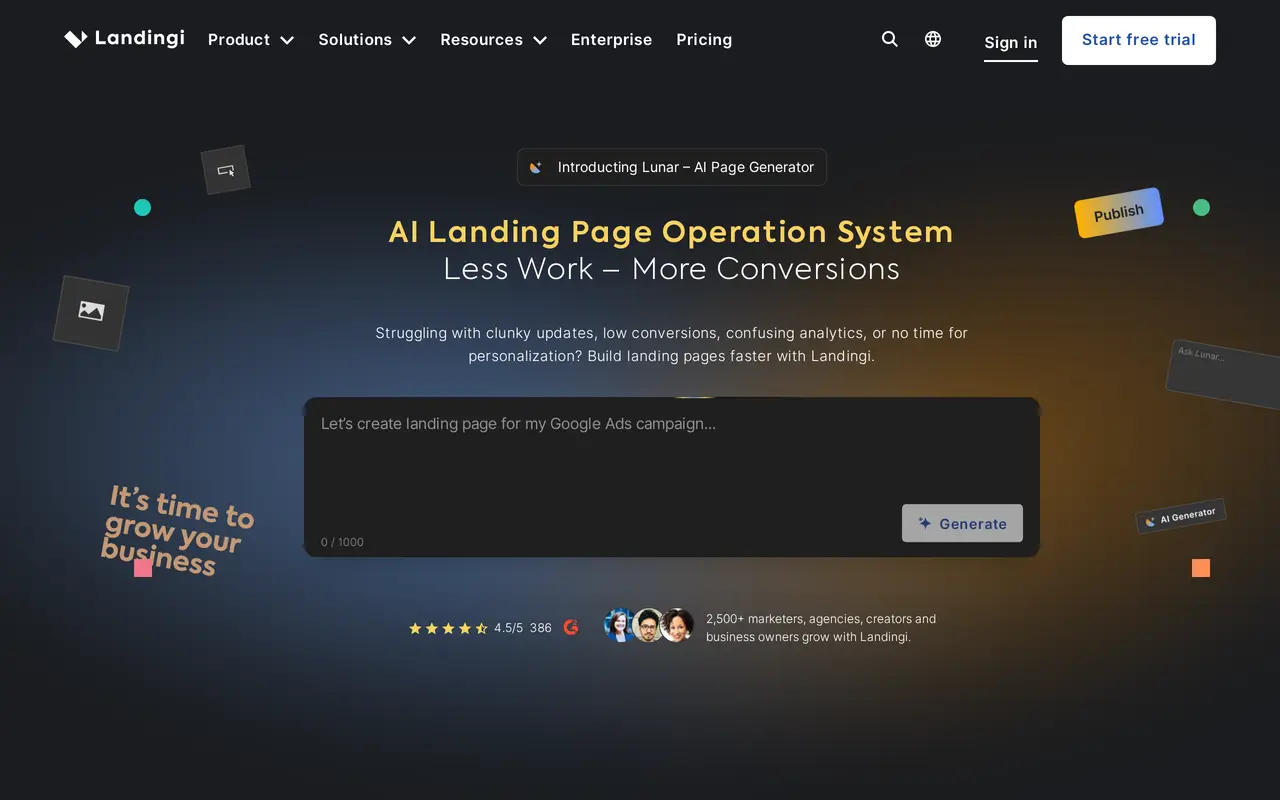 The Landingi homepage