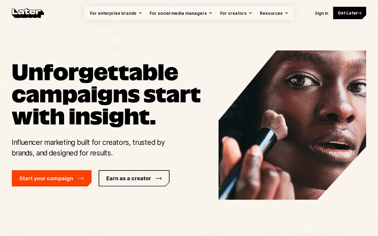 The Later homepage