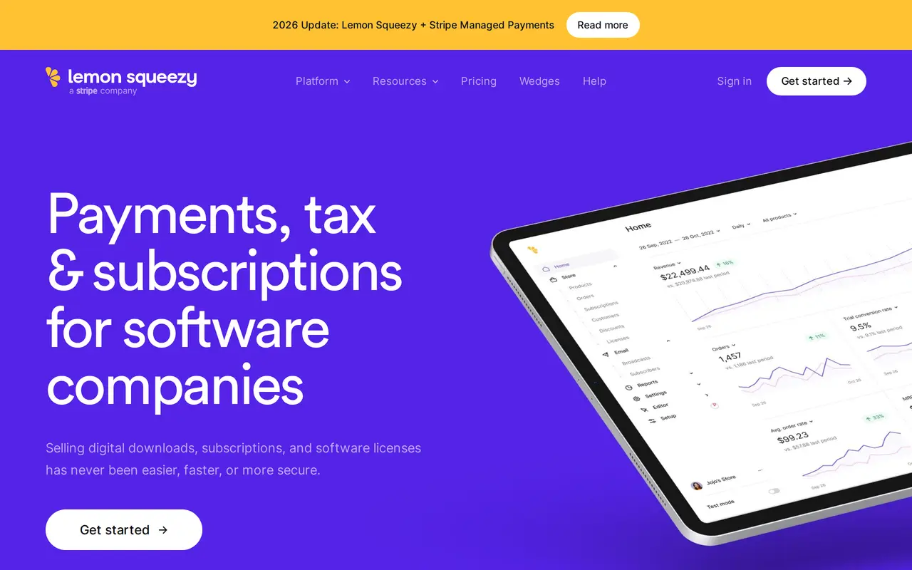 The Lemon Squeezy homepage