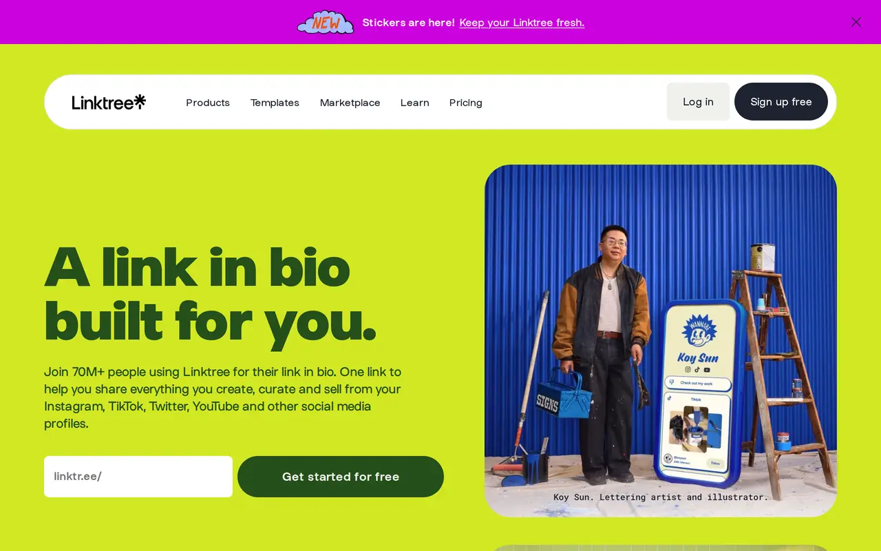 The Linktree homepage