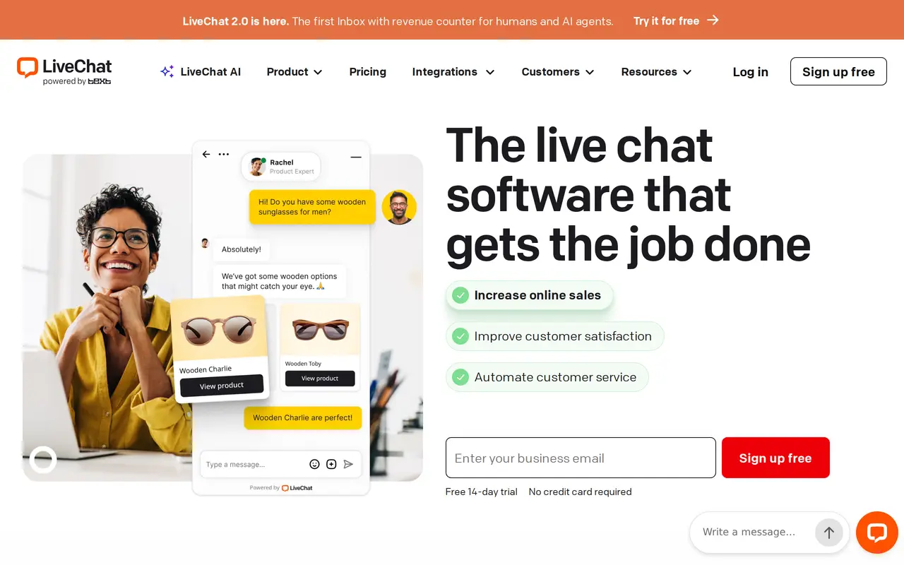 The LiveChat homepage