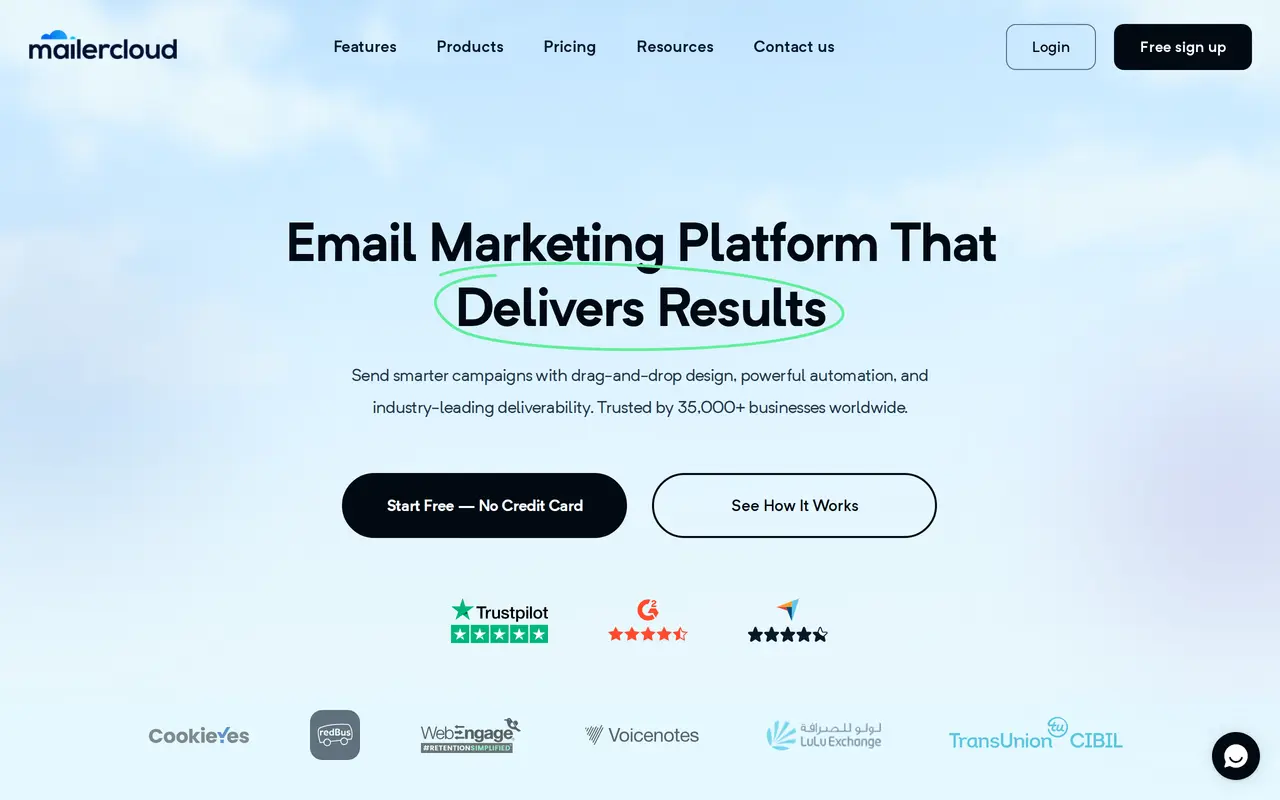The Mailercloud homepage