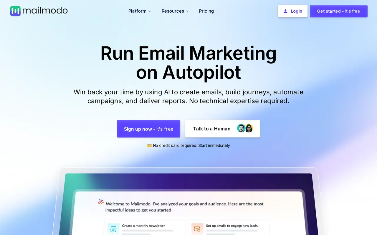 The Mailmodo homepage