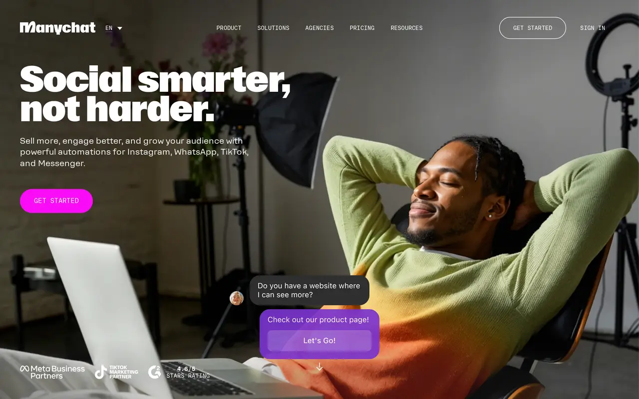 The Manychat homepage