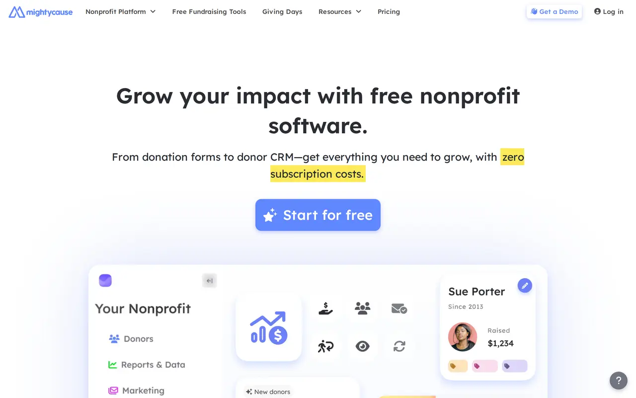 The Mightycause homepage