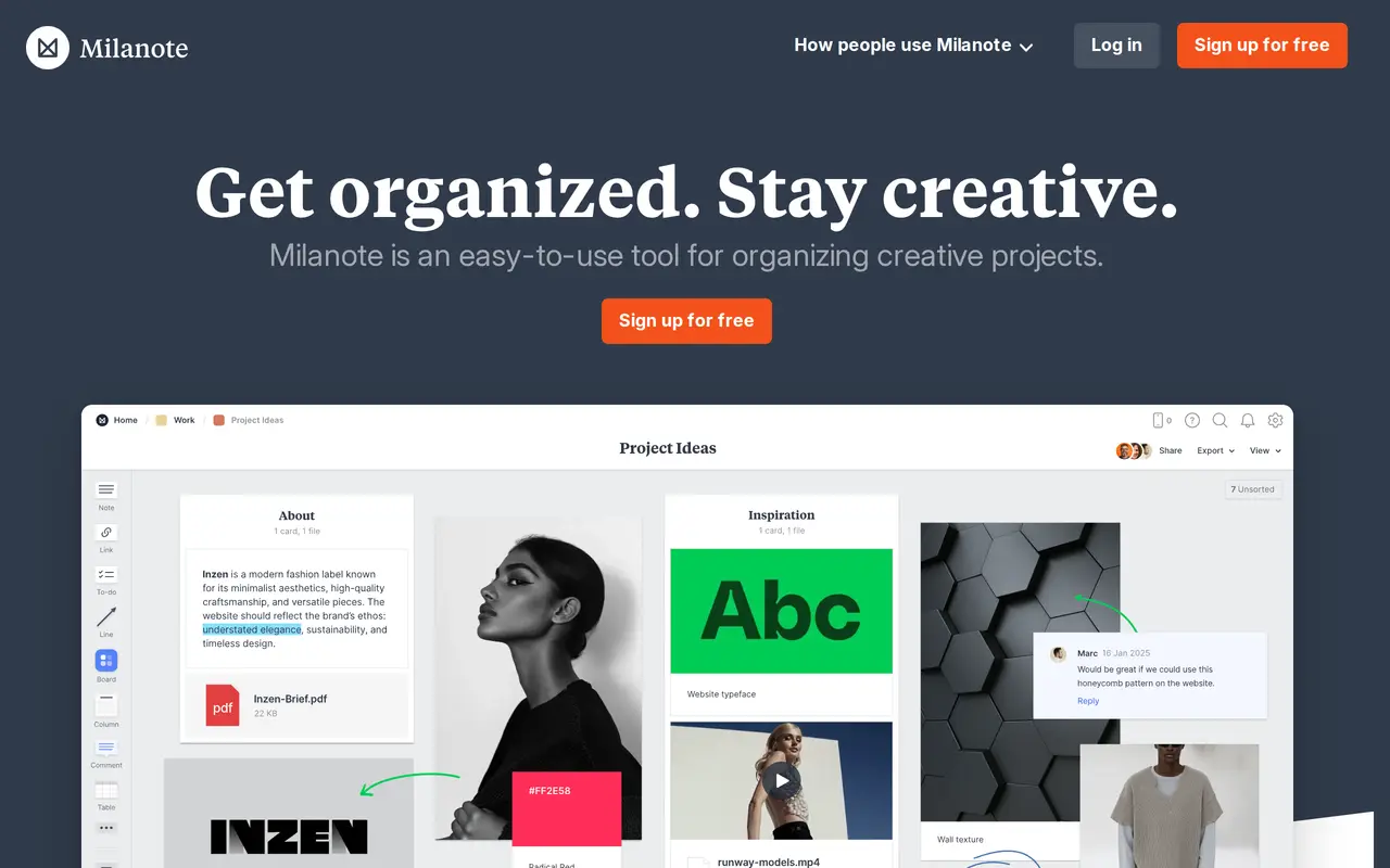 The Milanote homepage