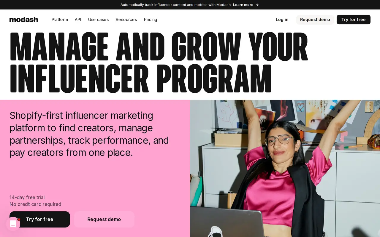 The Modash homepage