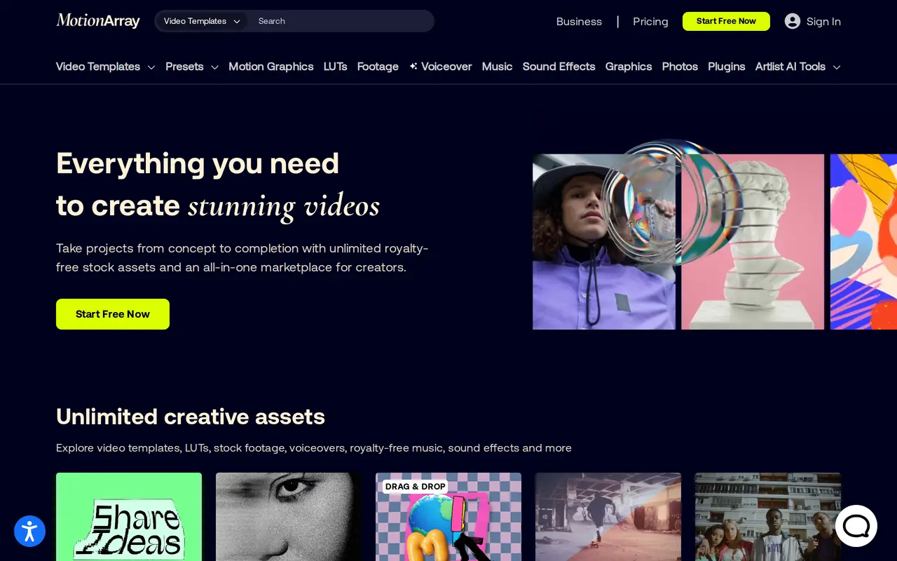 The Motion Array homepage