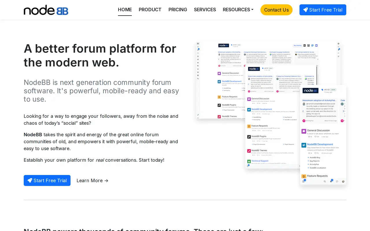 The NodeBB homepage