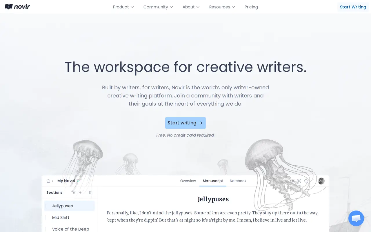 The Novlr homepage