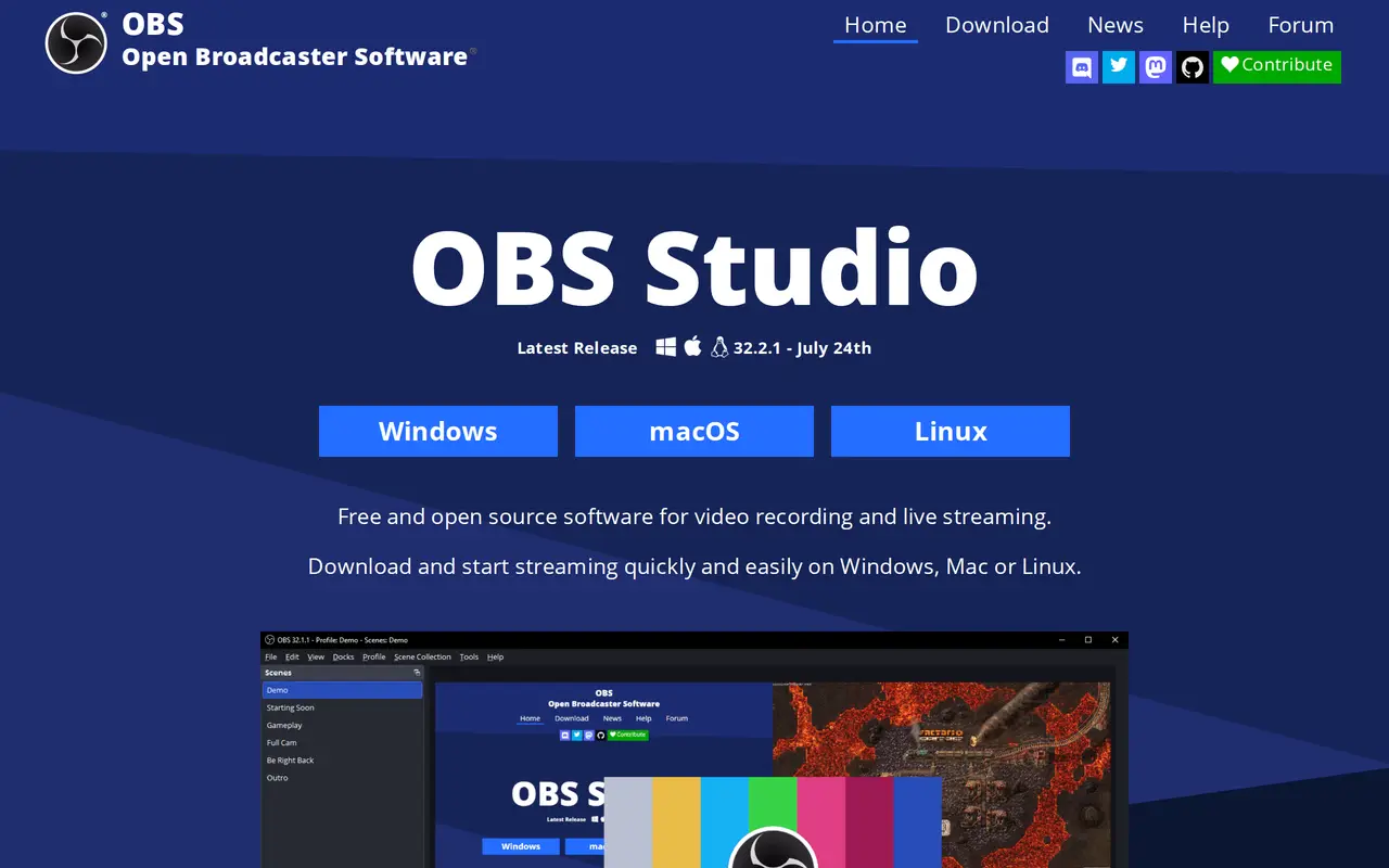The OBS Studio homepage