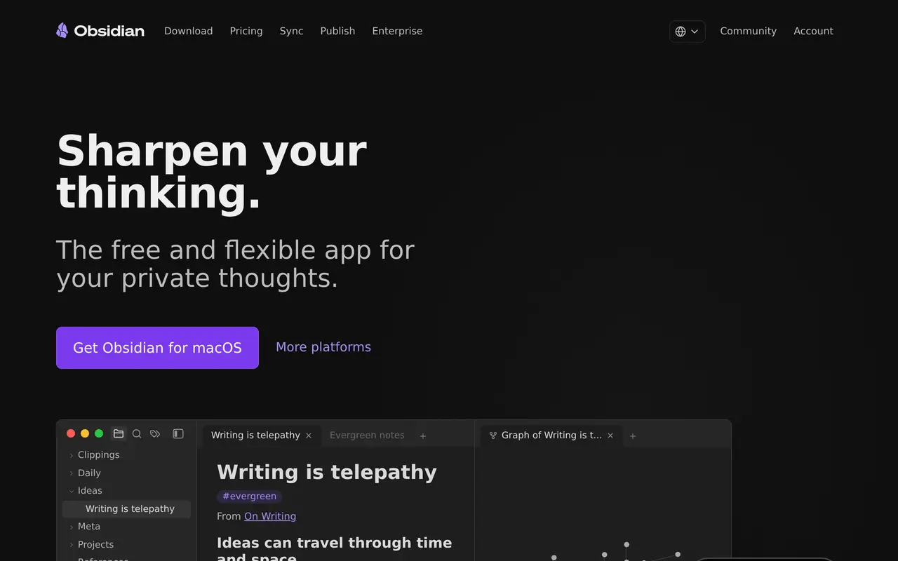 The Obsidian homepage