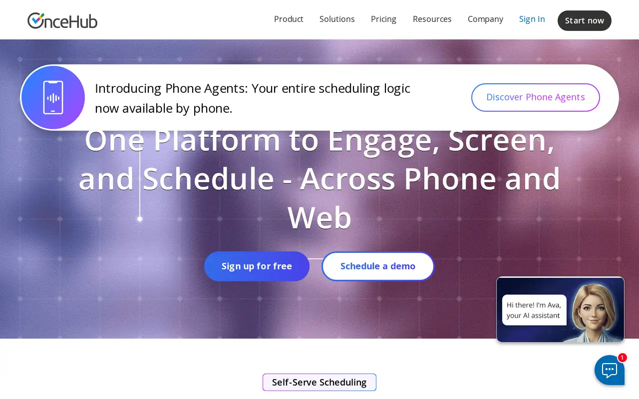 The OnceHub homepage