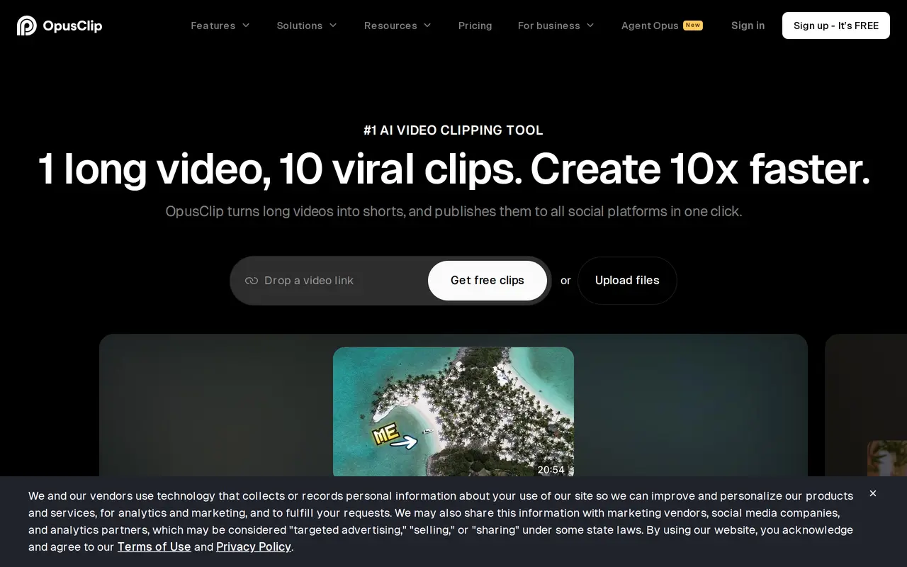 The OpusClip homepage