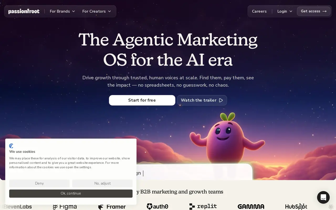 The Passionfroot homepage