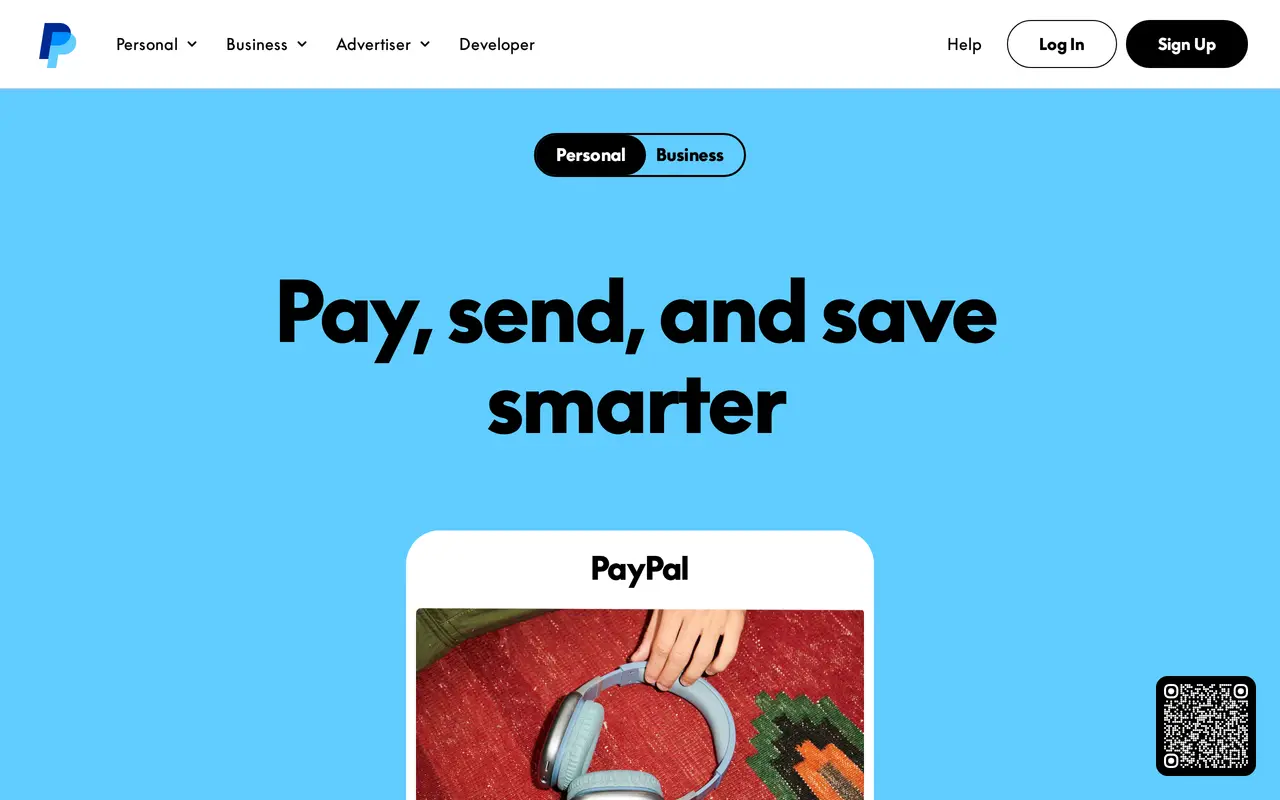 The PayPal homepage
