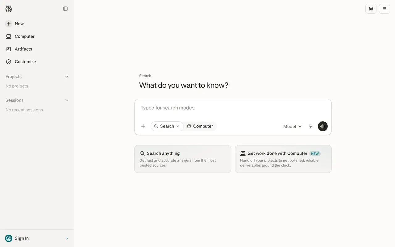 The Perplexity homepage