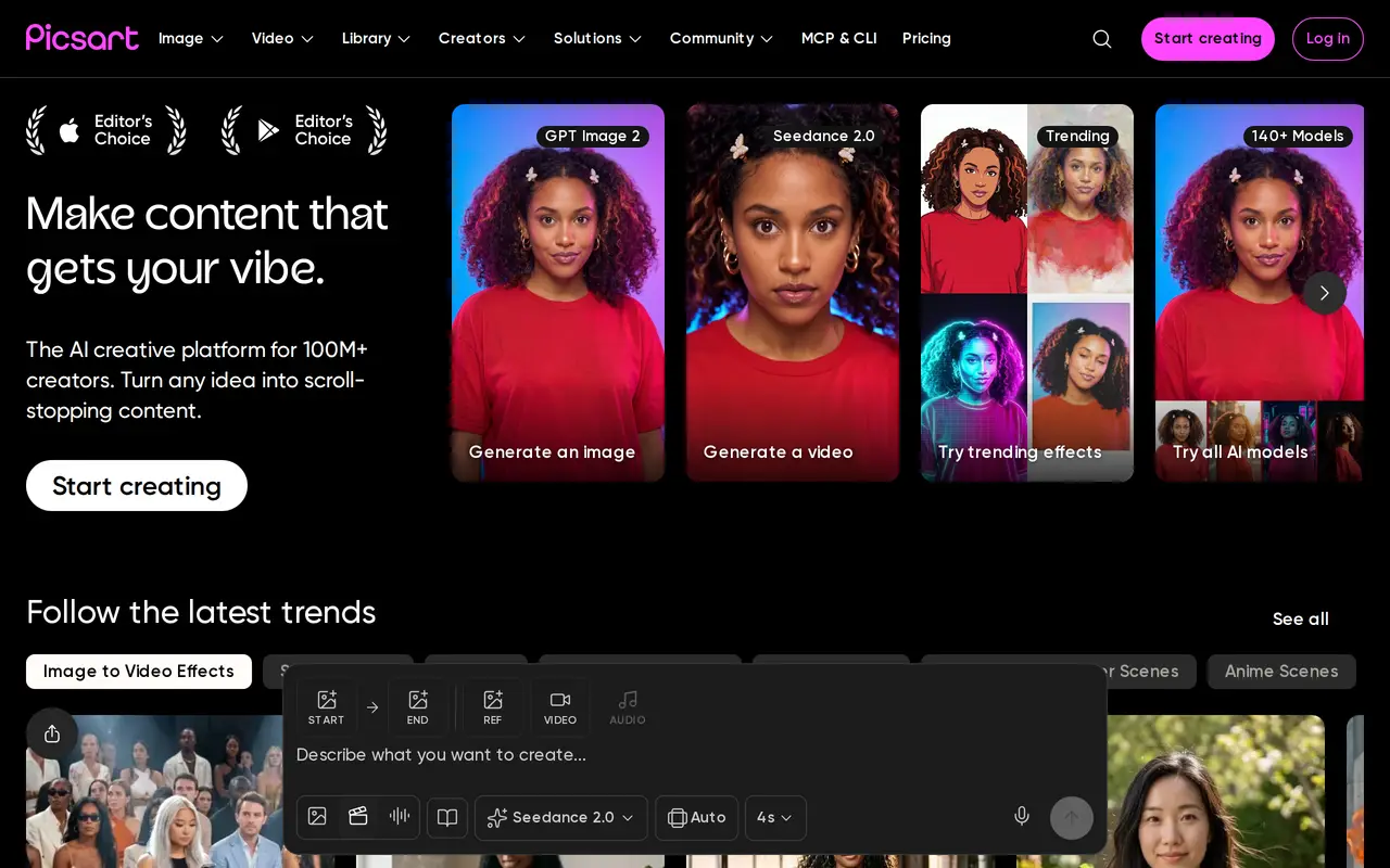 The Picsart homepage