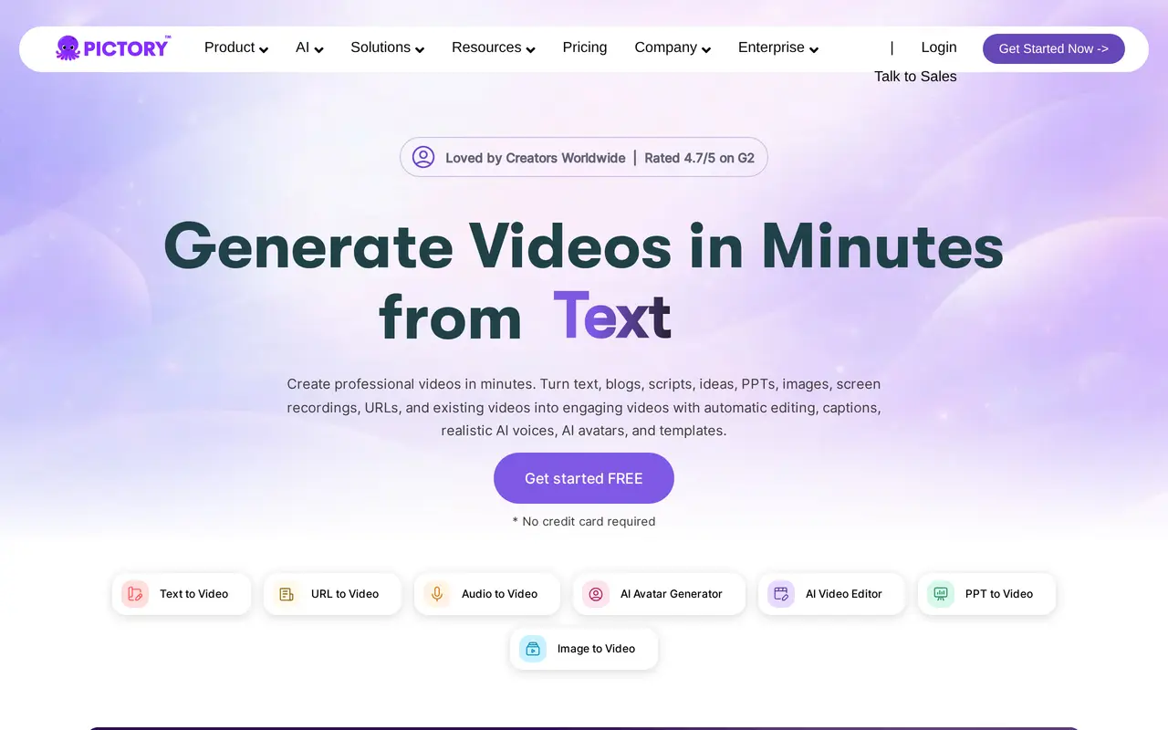The Pictory homepage