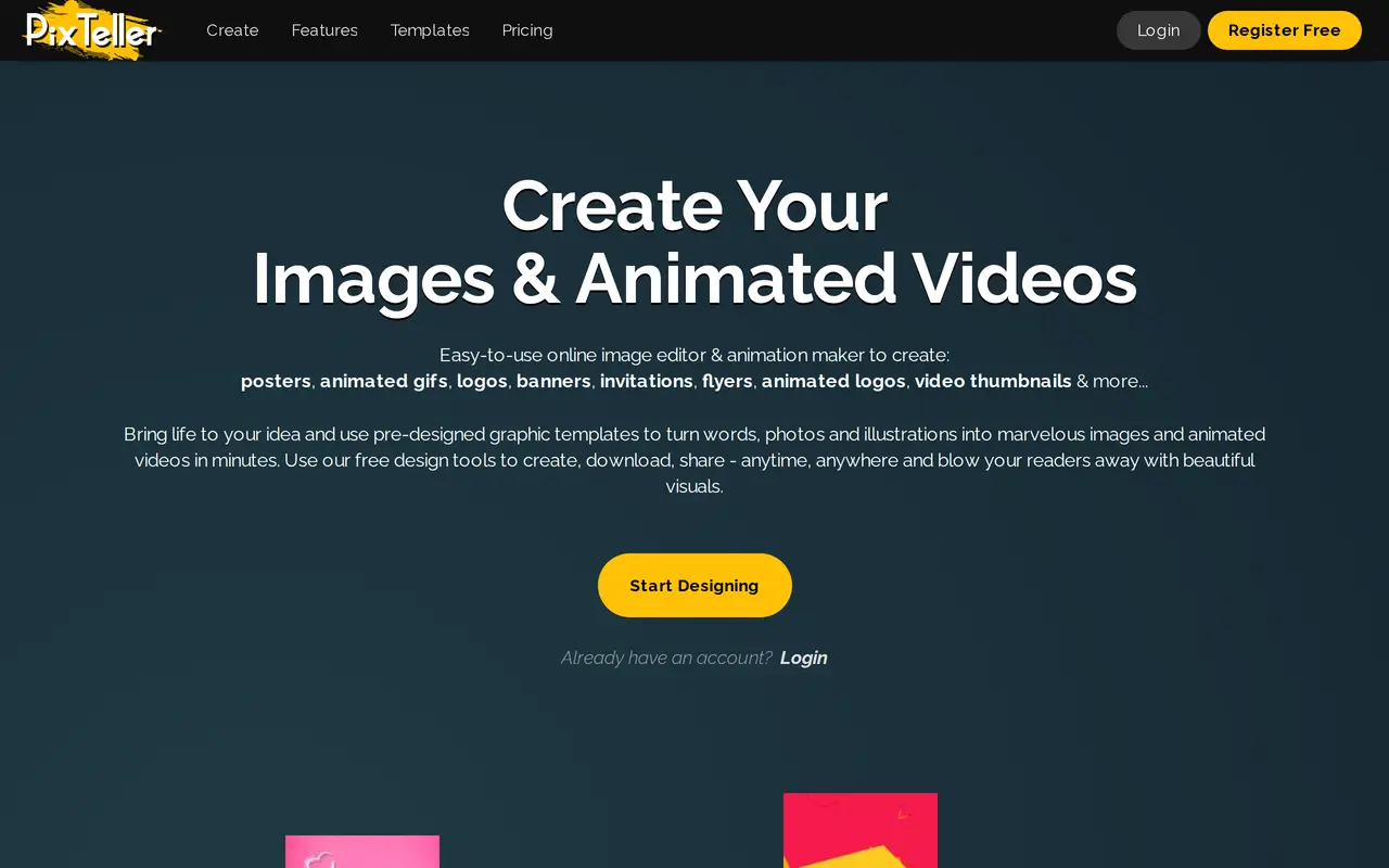 The PixTeller homepage