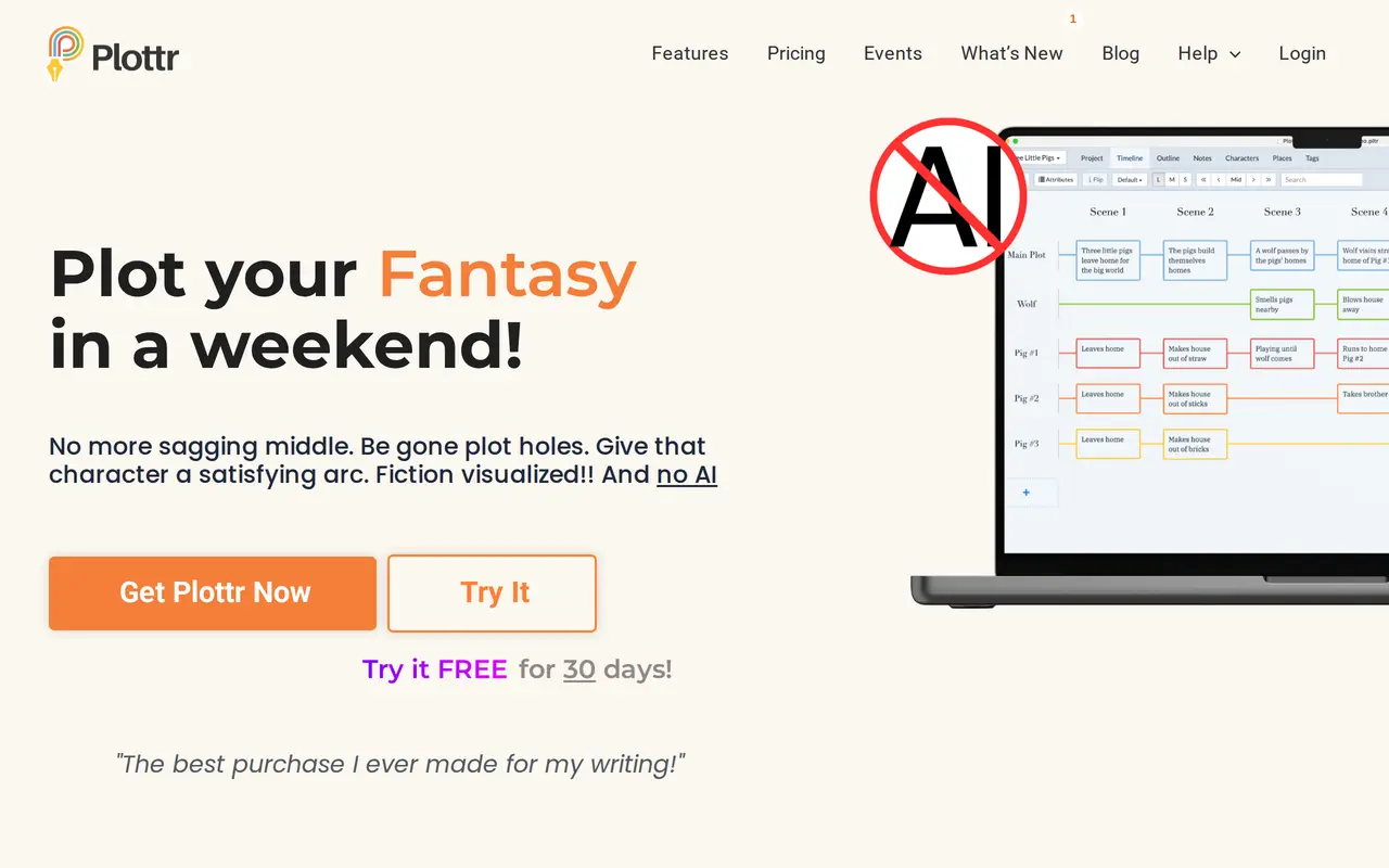 The Plottr homepage