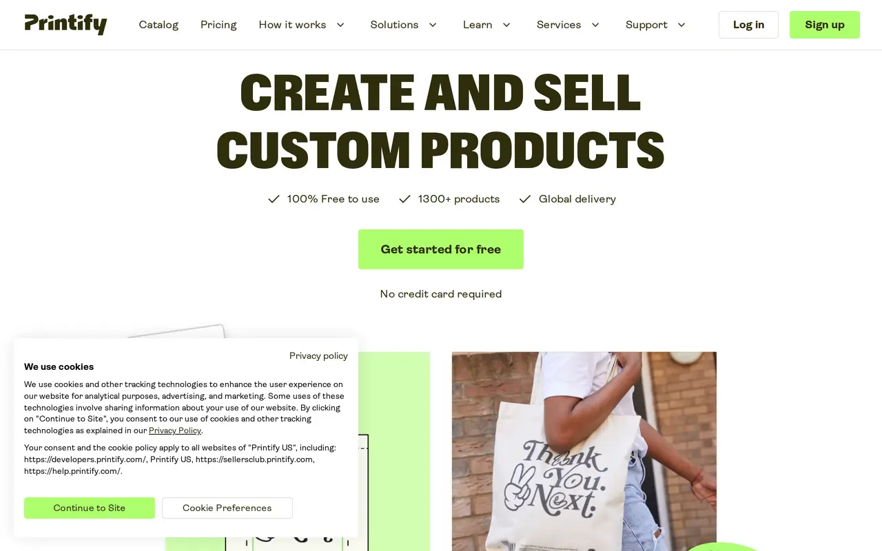 The Printify homepage