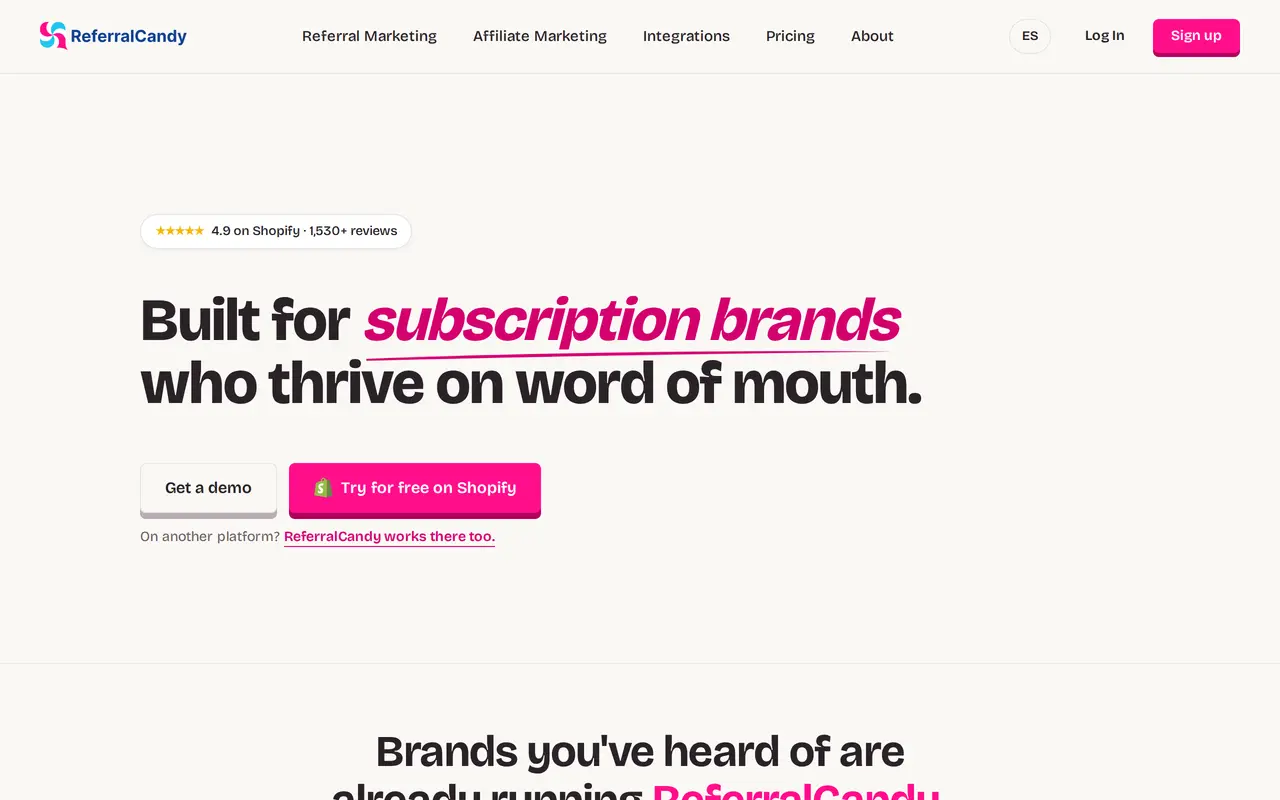 The ReferralCandy homepage