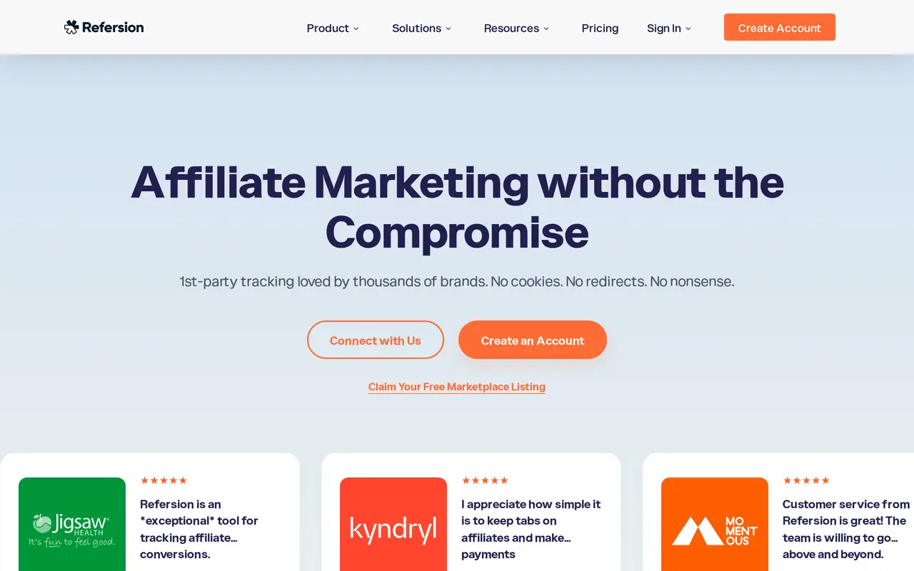 The Refersion homepage